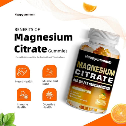 Magnesium Citrate Gummies 420mg per Serving - Promotes Healthy Relaxation, Muscle, Bone, & Energy Support (90 Orange Gummies).