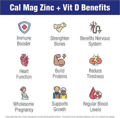 Calcium Magnesium Zinc Vitamin D Supplement 60 Tablets by Natural Systems - Calcium Magnesium Zinc and VIT D Supplements for Strong Immune System - Magnesium Supplement for The Immune System
