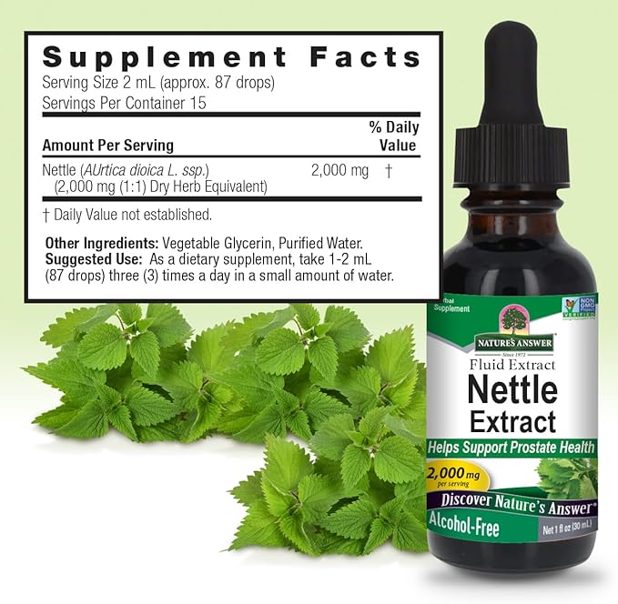Nature's Answer Nettle Extract 1 Ounce – Gluten Free, Non-GMO, Alcohol-Free, Kosher, Supports Prostate Function & Male Wellness – Made in The USA, Functional for Nettle Tea