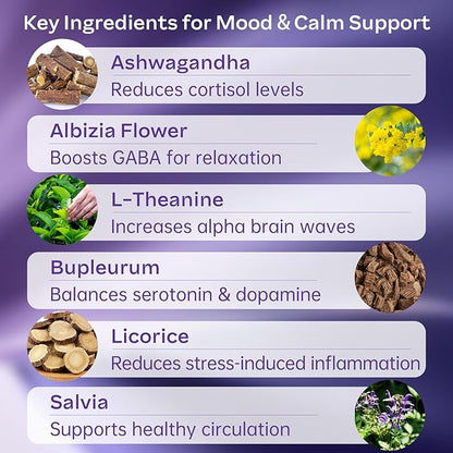 Natural Herbal Supplement Mood Lift Herb - Natural Calm Supplement with Ashwagandha & L-Theanine | 60 Heart-Shaped Tablets | Supports Emotional Balance, Focus & Sleep Quality, Vegan