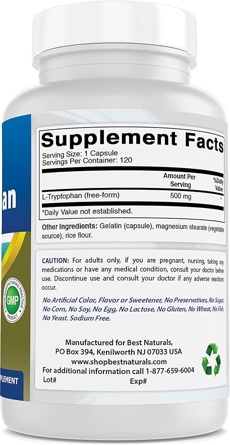 Best Naturals L-Tryptophan 500 mg 120 Capsules (120 Count (Pack of 2))