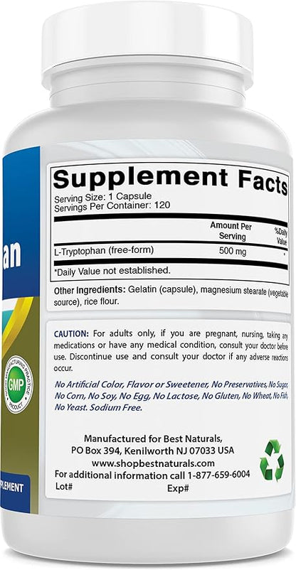 Best Naturals L-Tryptophan 500 mg 120 Capsules (120 Count (Pack of 2))