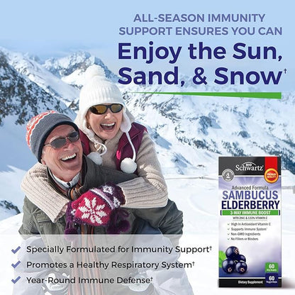 Elderberry with Zinc and Vitamin C for Adults - Immune Support Vitamins for Women and Men Natural Elderberries Black Sambucus Capsules - Immune Defense Multiminerals Supplement, Gluten-Free, 60 Ct