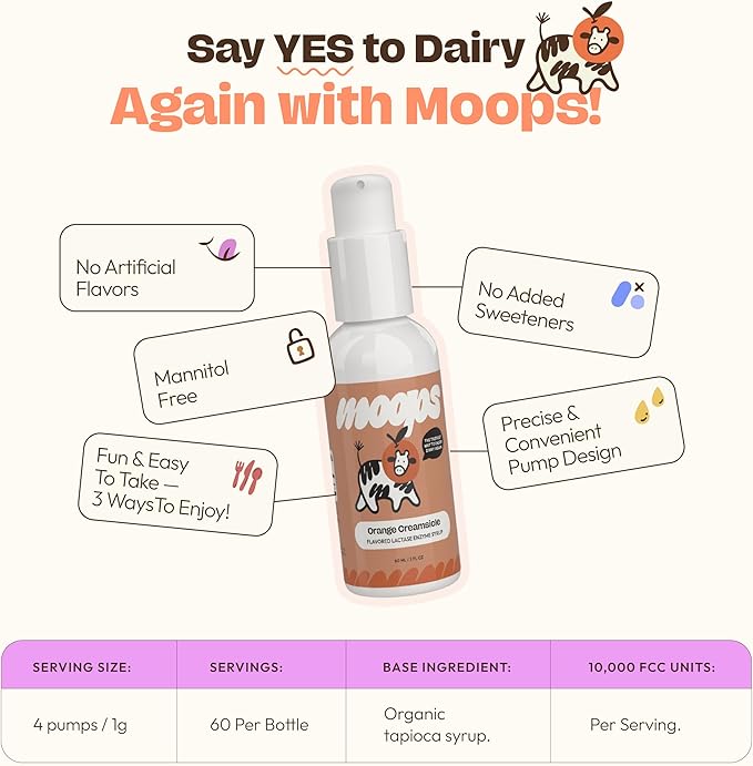 Lactase Enzyme Drops 2oz – Delicious Orange Creamsicle Flavor – 10,000 FCC Units for Fast Acting Dairy Relief – Customizable Dosing for Lactose Intolerance – Portable Twist-to-Lock Pump