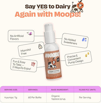 Lactase Enzyme Drops 2oz – Delicious Orange Creamsicle Flavor – 10,000 FCC Units for Fast Acting Dairy Relief – Customizable Dosing for Lactose Intolerance – Portable Twist-to-Lock Pump