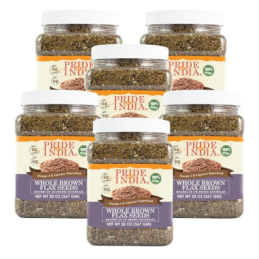 Pride Of India - PACK of 6 - Brown Flax Seed Omega-3 & Lignan Superfood, 1.25 lbs Jar