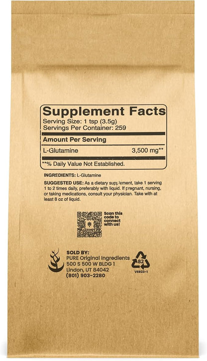 Pure Original Ingredients L-Glutamine (2lb) Alpha-Amino Acid Supplement Powder, Lab-Verified