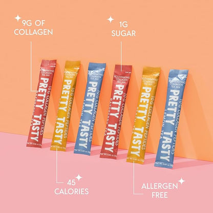 Peach Perfection Collagen Tea - Stick Pack Pouch - Succulent Peach Blend - Radiant Beauty & Wellness - 10g Collagen Peptides - 30 Count