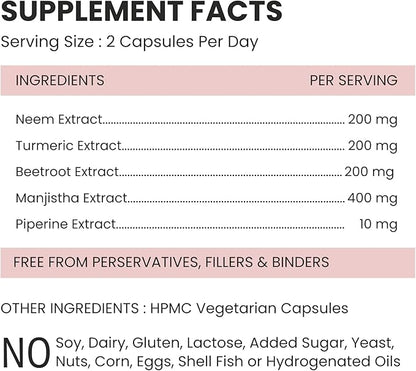 Blood' Detox Ayurvedic Natural Extracts of Neem, Curcumin, Betroot & Manjistha- 60 Count (Pack of 1)