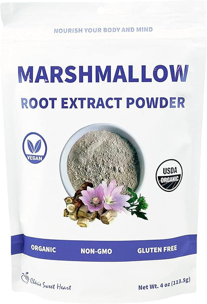 Chérie Sweet Heart USDA Organic Marshmallow Root Powder, Filler Free, Traditional Used, No GMOs, Vegan Friendly, 4 Ounces