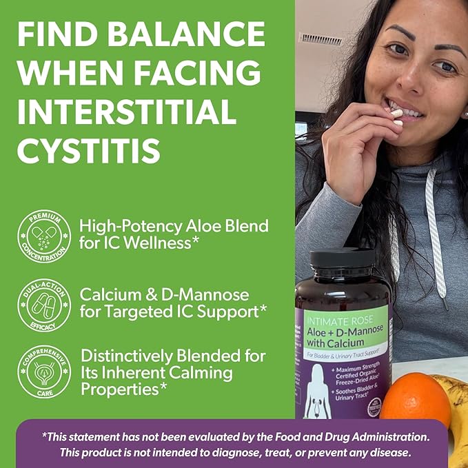 Intimate Rose Aloe Vera Capsules - IC Supplements - 200x Concentrate Pure Aloe Vera + D-Mannose + Calcium - Easy to Swallow Aloe Vera Pills