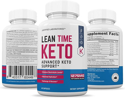 (2 Pack) Lean Time Keto Pills 1275MG New & Improved Formula Contains Apple Cider Vinegar Extra Virgin Olive Oil Powder Green Tea Leaf 120 Capsules
