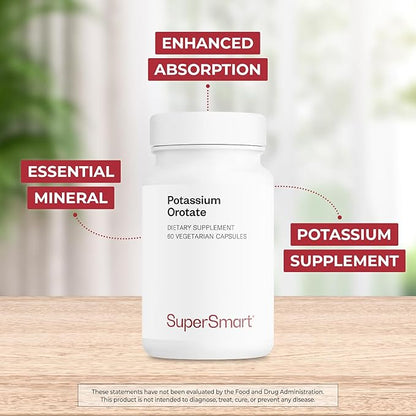 Supersmart - Potassium Orotate 450 mg Per Day - Helps Maintain Body Acid-Base Balance - May Support Nerve Transmission & Heart Health | Non-GMO & Gluten Free - 60 Vegetarian Capsules