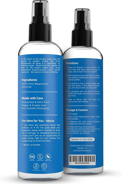 Pure Organic Magnesium Oil Spray | Made in USA 8 fl oz/237ml (Pack of 3)