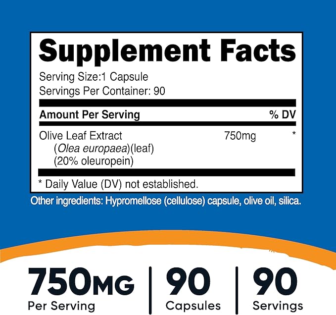 Nutricost Olive Leaf Extract (20% Oleuropein) 750 MG, 90 Capsules - Non-GMO, Gluten Free