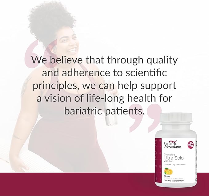 Bariatric Advantage Chewable Ultra Solo with Iron Daily Multivitamin for Gastric Bypass Surgery and Sleeve Gastrectomy Patients, Includes Vitamin B12, C, D, K, Thiamin and Copper - Citrus, 30 Count