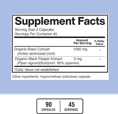 American Standard Supplements Black Cohosh 1300mg Per Serving with Black Pepper Fruit Extract - Vegan, Gluten Free, Non-GMO, 90 Capsules, 45 Servings