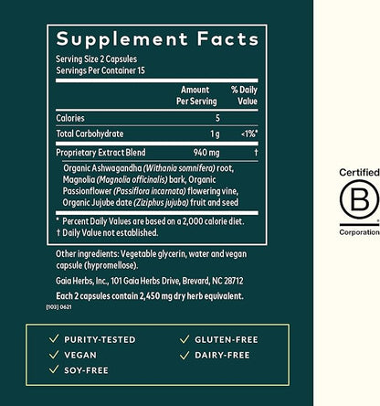 Gaia Herbs SleepThru - Natural Sleep Support Supplement with Organic Ashwagandha Root, Organic Magnolia Bark, Passionflower, and Jujube Date - 30 Vegan Liquid Phyto-Capsules (15-Day Supply)