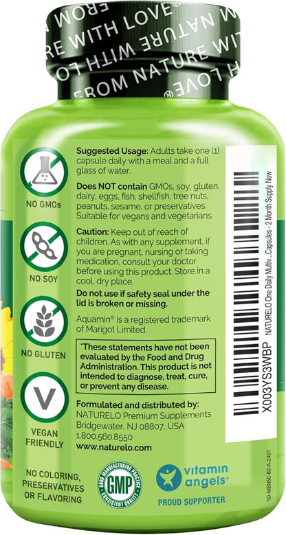 NATURELO Mens Multivitamins for Men 50+ - One Daily Multivitamin for Men with Vitamins, Minerals & Organic Whole Foods, Boost Energy & Health, Non-GMO, 60 Vegetarian Capsules
