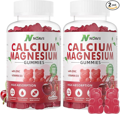 Calcium Magnesium Zinc Gummies with Vitamin D3, ashwagandha Supplement - High Potency Enhanced Absorption - Cherry Flavor-180 Count