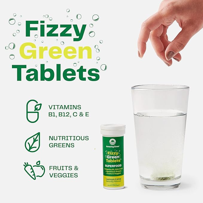 Amazing Grass Fizzy Green Tablets Superfood Lemon Lime: Green Superfood Water Flavoring Tablet with Antioxidants & Alkalizing Greens, 60 Count (Packaging May Vary) (Pack of 4)