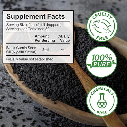 Black Seed Oil Organic Cold Pressed - 2% Thymoquinone, Natural Black Seed Oil, 100% Turkish Nigella Sativa Oil Super antioxidant, Strengthen Immunity, Support Healthy Joints, Digestion, Hair, Skin