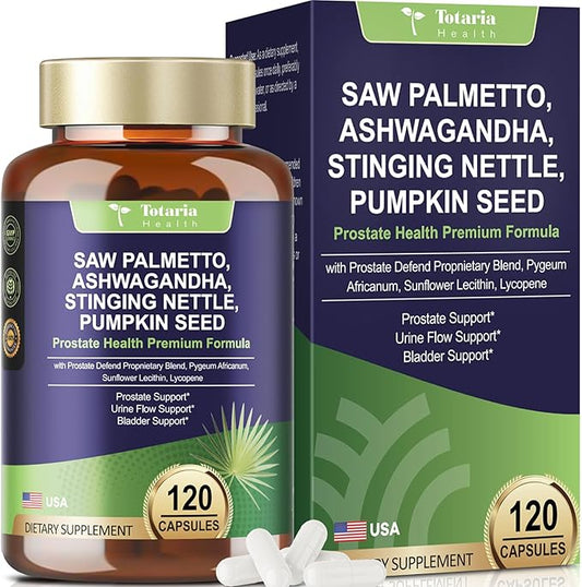 Organic Saw Palmetto - Prostate Health Supplements for Men with Ashwagandha Root, Stinging Nettle, Pumpkin Seed, Prostate Defend Propnietary Blend, DHT Blocker, 120 Count