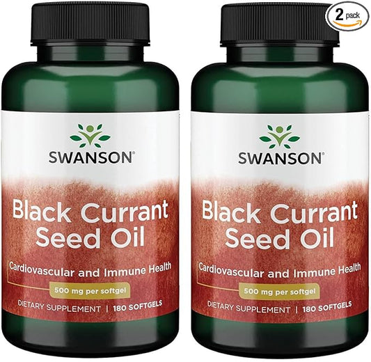 Swanson Black Currant Seed Oil - Herbal Supplement Promoting Immune System & Heart Health Support - Natural Formula Supporting Joints Health - (180 Softgels, 500mg Each) (2 Pack)