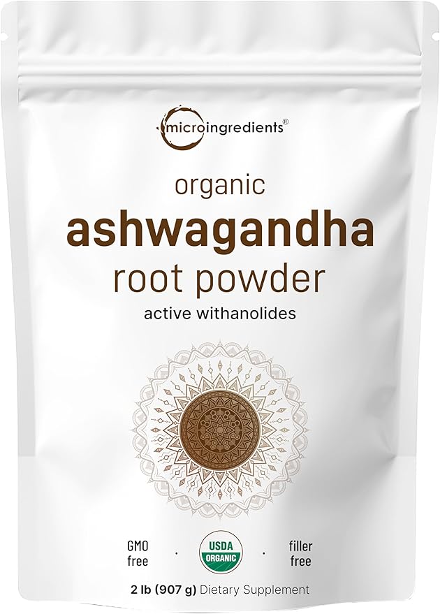 Micro Ingredients Organic Ashwagandha Root Powder | 2 Pound, No Filler, No Additives, Highly Purified | Active Withanolides, Adaptogenic Ayurvedic Herbal Supplements, No GMO, Gluten Free, India Origin