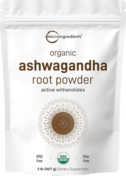 Micro Ingredients Organic Ashwagandha Root Powder | 2 Pound, No Filler, No Additives, Highly Purified | Active Withanolides, Adaptogenic Ayurvedic Herbal Supplements, No GMO, Gluten Free, India Origin