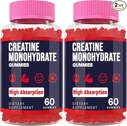 Creatine Monohydrate Gummies for Women & Men, Taurine & B6, Chewable Creatina Pre Workout Gummies for Max Strength & Muscle Growth, Energy, Endurance, Creatine for Men & Women - 2 Packs