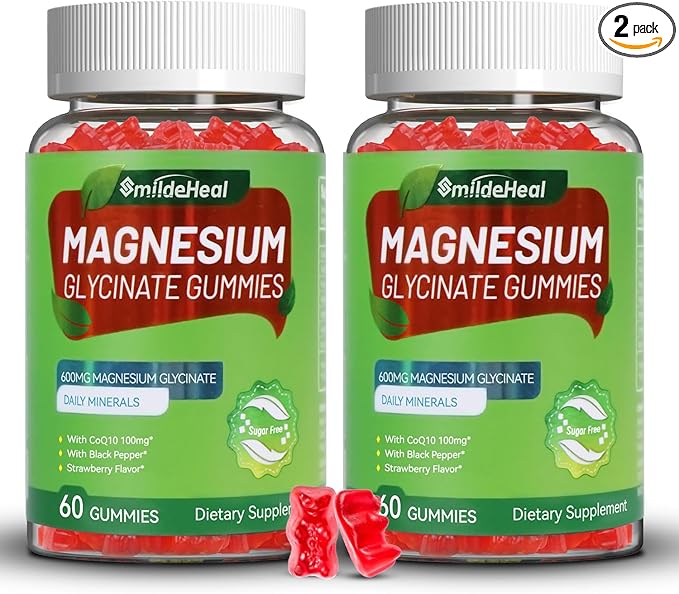 Magnesium Glycinate Gummies 600mg, Magnesium Gummies for Women & Men, with Magnesium L-Threonine 300mg, CoQ10 and Black Pepper, Vegan (120 Count)