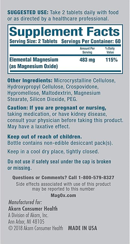 Mag-Ox 400 Magnesium Supplement - 120 Tablets, Pack of 4