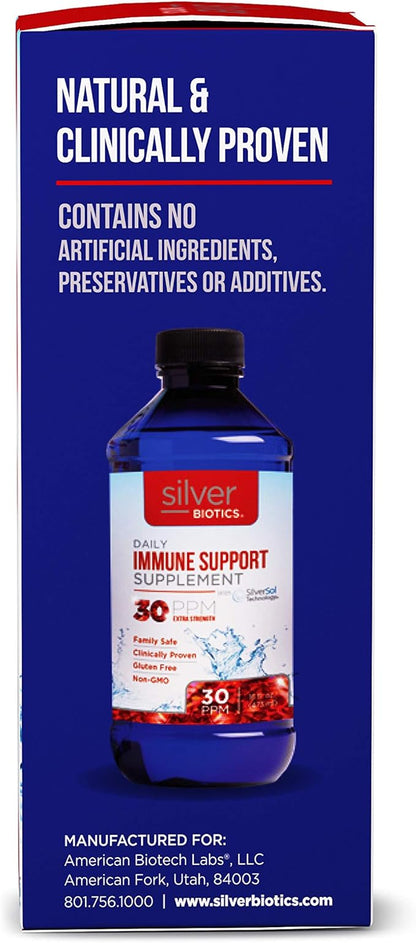 Silver Biotics 30 PPM Extra Strength Daily Immune Support Supplement with Silversol Technology | The Perfect Daily Defense Boost for Your Immune System | 16 Fl Oz