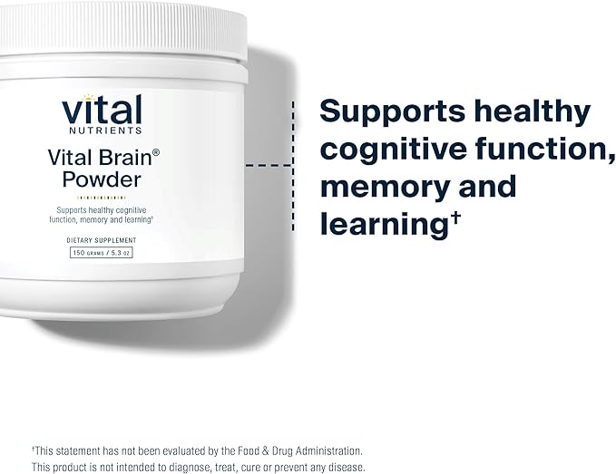 Vital Nutrients Vital Brain Powder | Phosphatidylserine, Acetyl-L-Carnitine Brain Supplement | Nootropic | Healthy Cognitive Function, Memory, Learning* | Gluten, Dairy, Soy Free | Unflavored | 150g