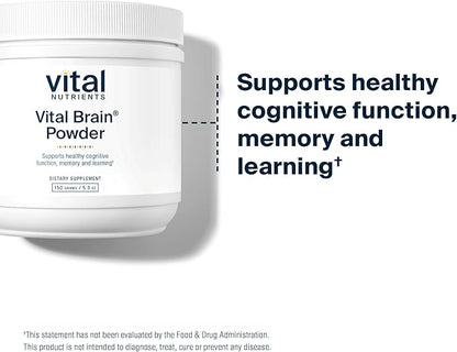 Vital Nutrients Vital Brain Powder | Phosphatidylserine, Acetyl-L-Carnitine Brain Supplement | Nootropic | Healthy Cognitive Function, Memory, Learning* | Gluten, Dairy, Soy Free | Unflavored | 150g