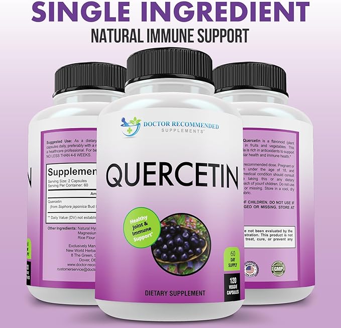 DOCTOR RECOMMENDED SUPPLEMENTS Quercetin 1000mg Per Serving - 120 Veggie Capsules, Vitamin Supplement, 60 Day Supply, (Vegan and Non-GMO)