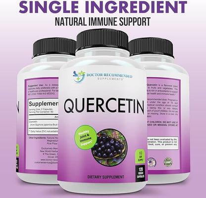 DOCTOR RECOMMENDED SUPPLEMENTS Quercetin 1000mg Per Serving - 120 Veggie Capsules, Vitamin Supplement, 60 Day Supply, (Vegan and Non-GMO)