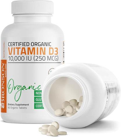 Bronson Vitamin D3 10,000 IU for Immune Support, Healthy Muscle Function & Bone Health, High Potency Organic Non-GMO Vitamin D Supplement, 90 Tablets