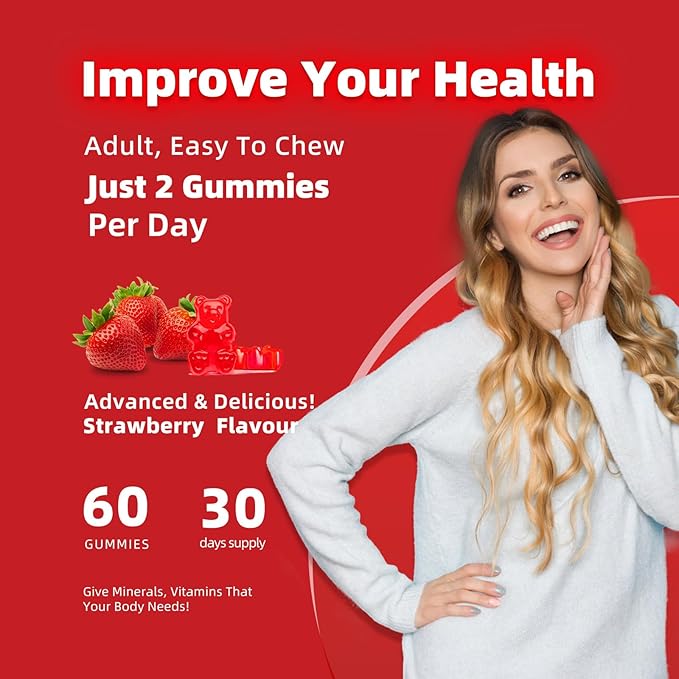 Calcium Magnesium Zinc Gummies with Vitamin D3 & K2 - High Potency Enhanced Absorption -60 Strawberry Gummies Flavored