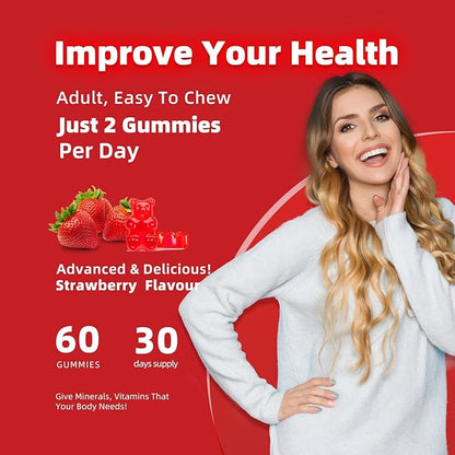 Calcium Magnesium Zinc Gummies with Vitamin D3 & K2 - High Potency Enhanced Absorption -60 Strawberry Gummies Flavored