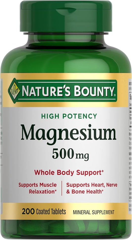 Nature's Bounty Magnesium Supplements - Magnesium 500 Mg Tablets for Bone & Muscle Health, 200 Count (Pack of 1)