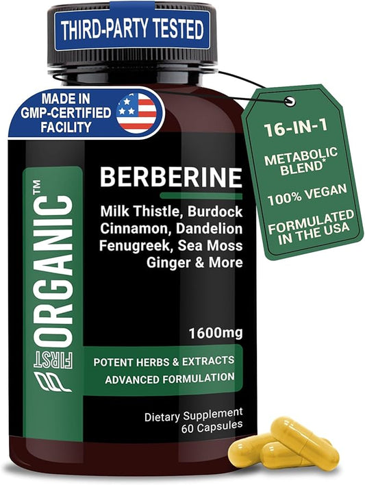 Berberine HCL+ Complex 1600mg - 60 Capsules - Supports Cardiovascular, Liver & Gut Health with Ceylon Cinnamon, Milk Thistle & Gut Blend - Third-Party Tested, Vegan, Non-GMO, Gluten-Free