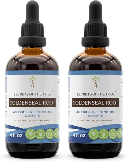 Secrets of the Tribe Goldenseal Alcohol-Free Liquid Extract, Goldenseal (Hydrastis Canadensis) Dried Root Tincture Supplement (2x4 FL OZ)