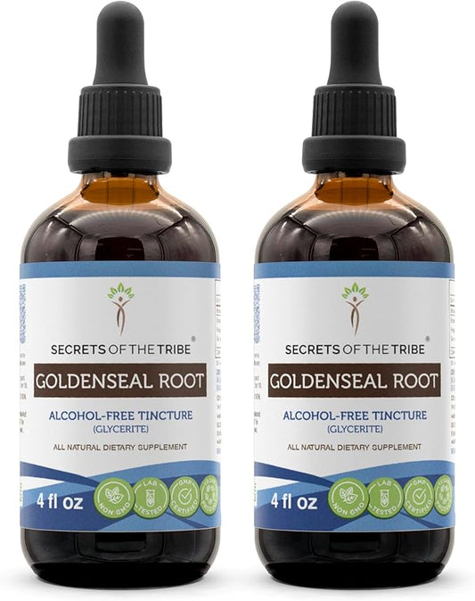 Secrets of the Tribe Goldenseal Alcohol-Free Liquid Extract, Goldenseal (Hydrastis Canadensis) Dried Root Tincture Supplement (2x4 FL OZ)