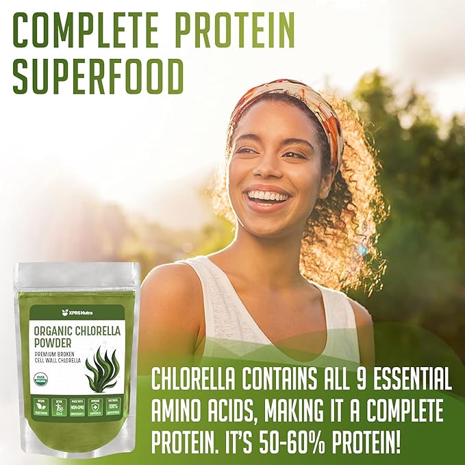 XPRS Nutra Organic Chlorella Powder - Broken Cell Wall Chlorophyll Powder - Chlorella Organic Powder for Immunity - Vegan Friendly Chlorella Powder Organic for Complete Protein (4 Ounce)