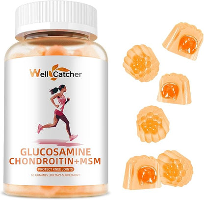 Glucosamine Chondroitin Gummies with MSM for Men Women - Sugar Free Extra Strength Joint Support Glucosamine Gummies Supplement for Adults Flexibility Back Knees Hands Pineapple Flavor (2 Packs)