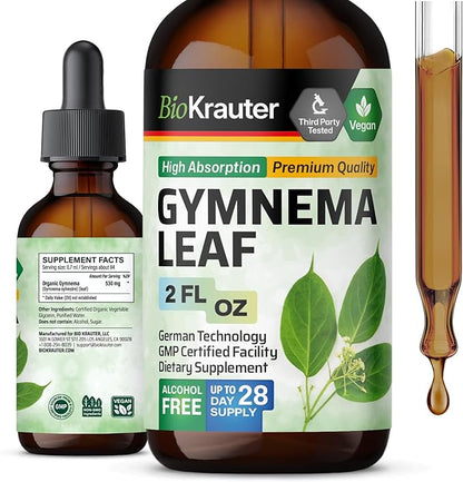 BIO KRAUTER Gymnema Sylvestre Extract Drops - Alcohol and Sugar Free - Vegan Gymnema Leaf Extract 2 Fl.Oz.