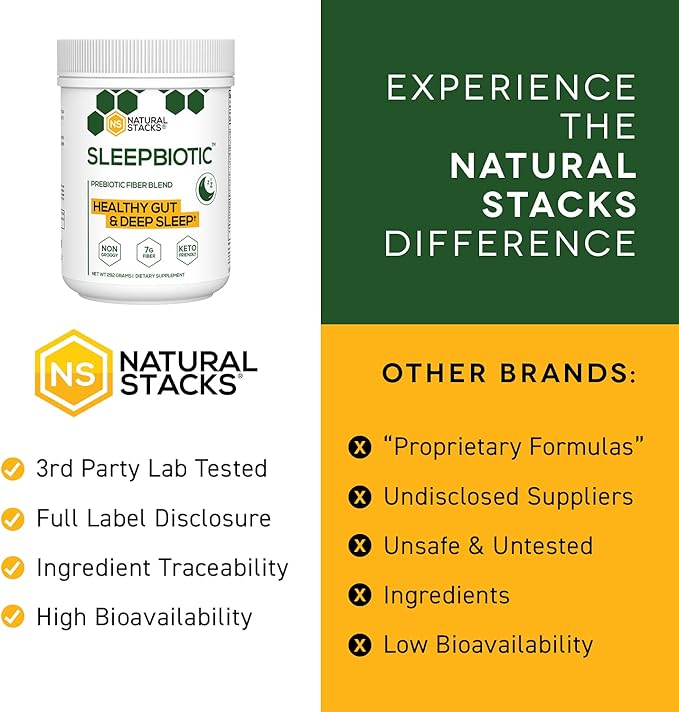 SleepBiotic Prebiotic Fiber Blend - Prebiotic Fiber Powder w/German Chamomile & Green Banana Flour - Prebiotic Powder Fiber Supplement for Healthy Gut 292g [20 Servings]