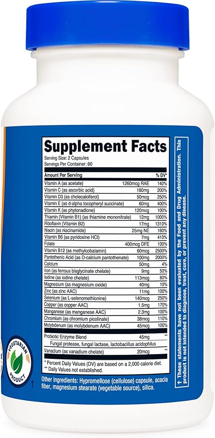 Nutricost Multivitamin with Probiotics 120 Vegetarian Capsules (2 Bottles) - Packed with Vitamins & Minerals